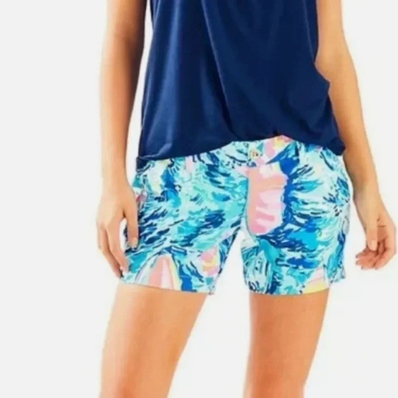 Lilly Pulitzer Callahan Sparkling Blue Hey Bay Sailboat Twill Shorts Sz. 00 XS - Picture 2 of 8